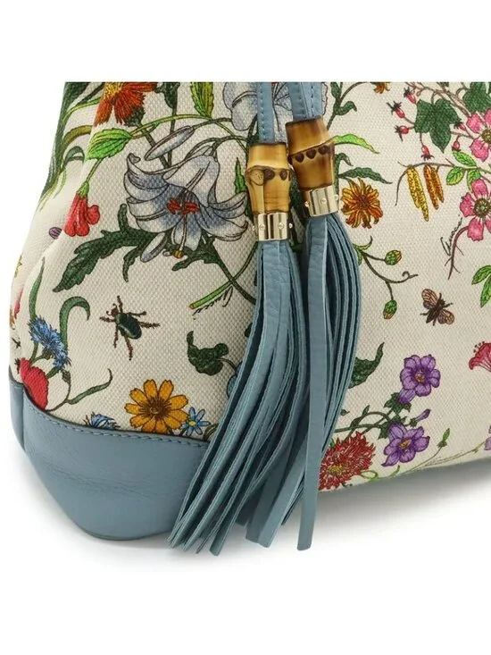 Gucci Flora Tote Shoulder Bag Semi Floral Pattern Canvas Leather - Picture 9 of 9